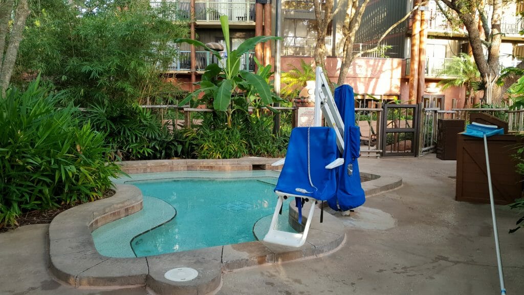 A hoist beside a bathing pool at Animal Kingdom Lodge, Orlando