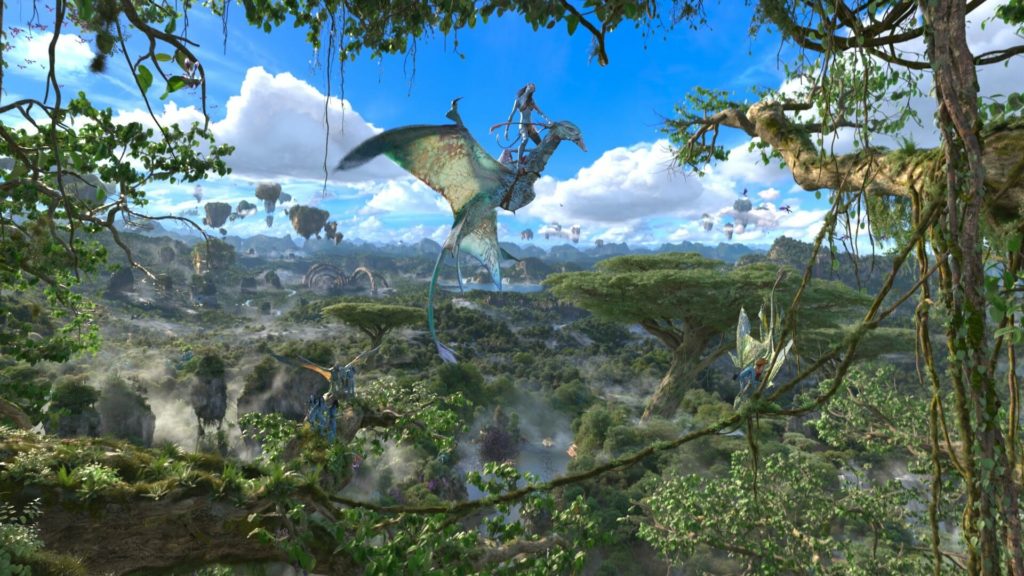 A scene from Avatar simulation with flying creatures