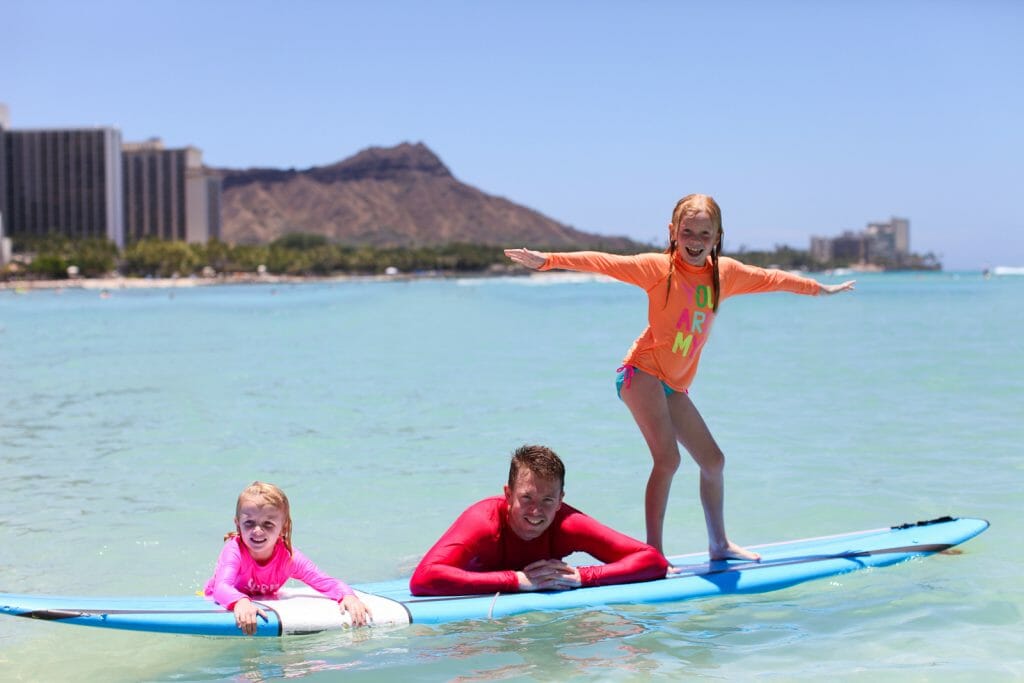 Kids learning to surf in Hawaii