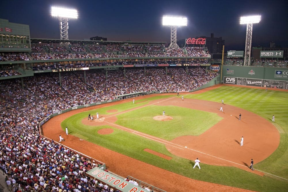 Huge crowd at Fenway Park to watch Boston Red Sox baseball game