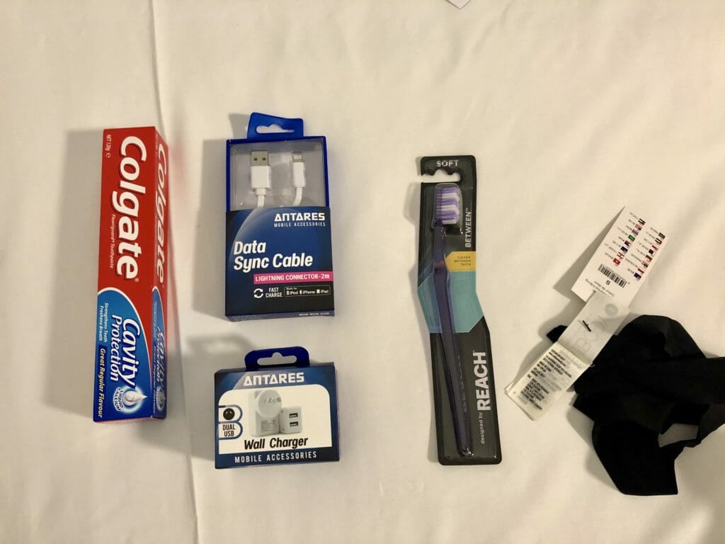 toieltries and emergency essentials after airline lost bag