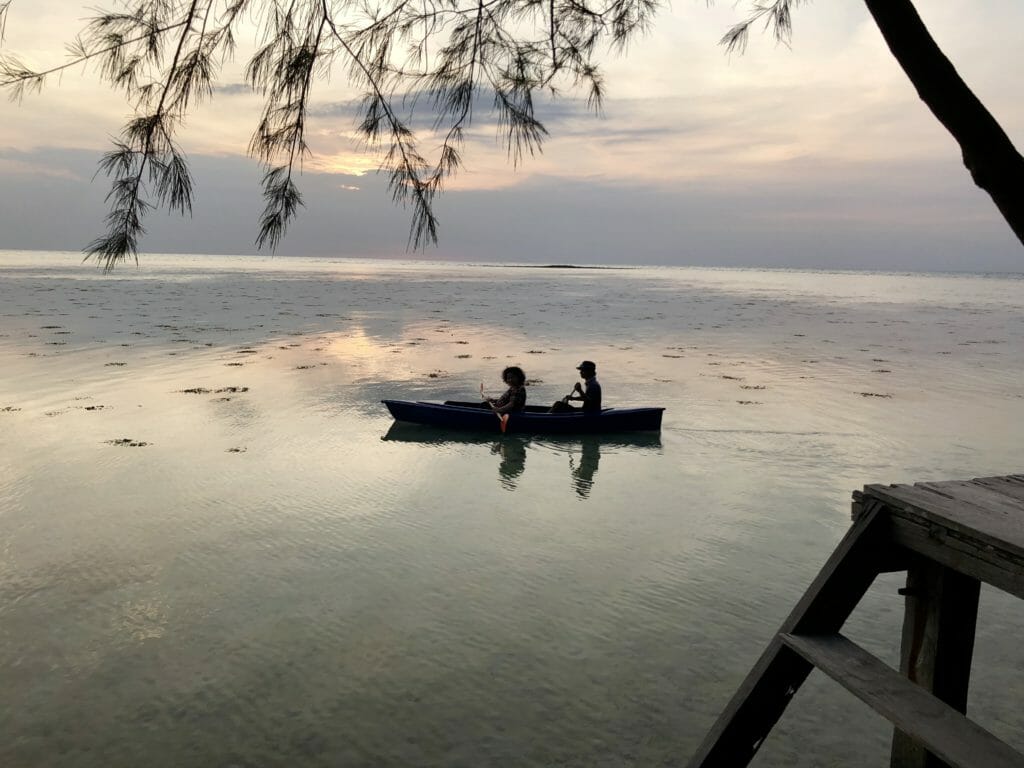Kayaking around Pulau Macan in the Thousand Islands at sunset