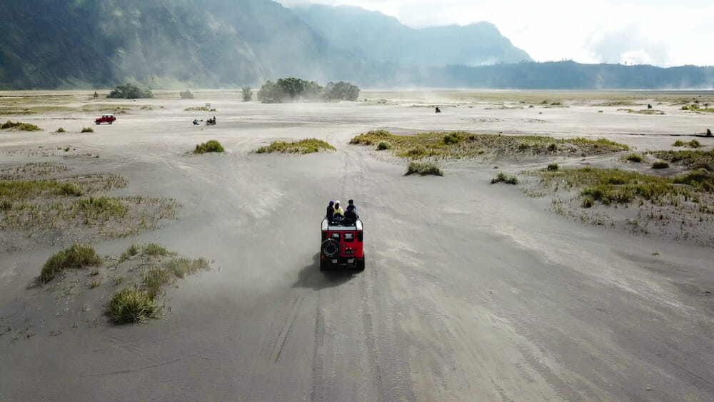 Jeep driving over Mt Bromo's Sand Sea