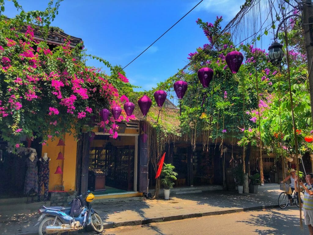 Purple lanterns in street of Hoi An, Vietnam