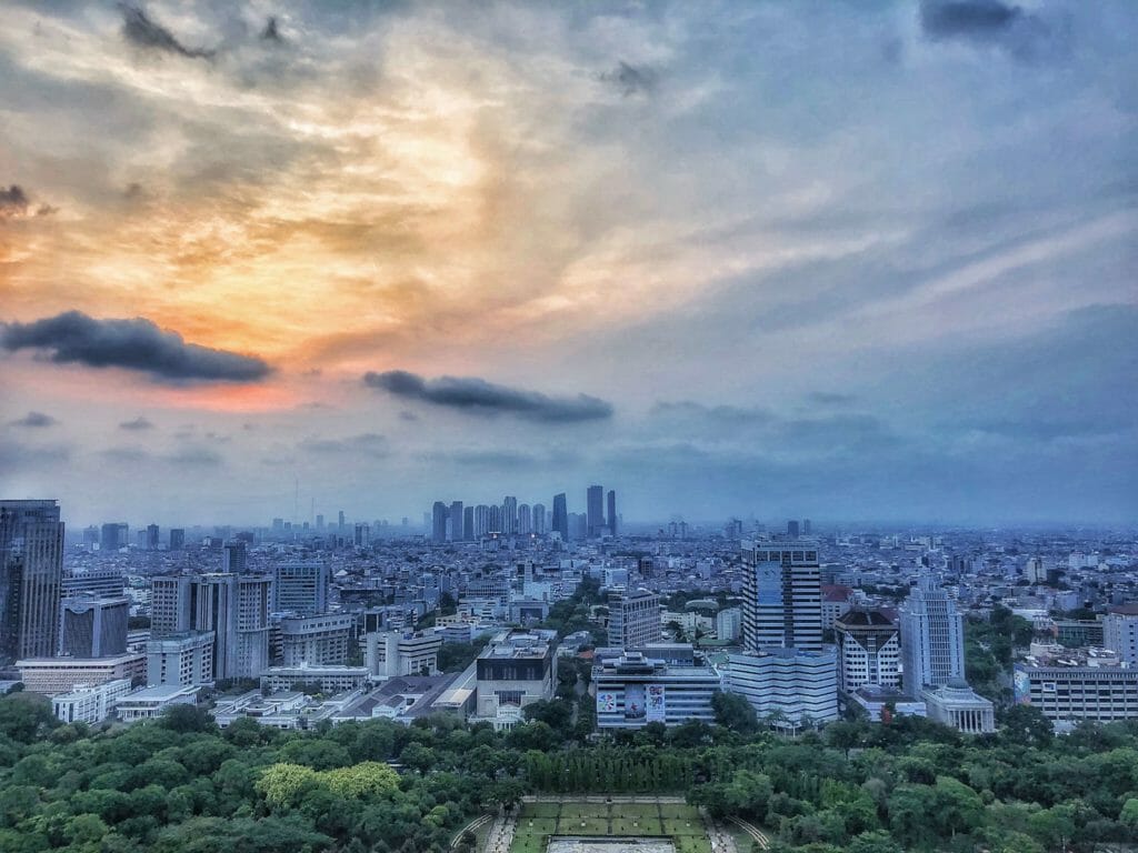Jakarta skyline at sunset