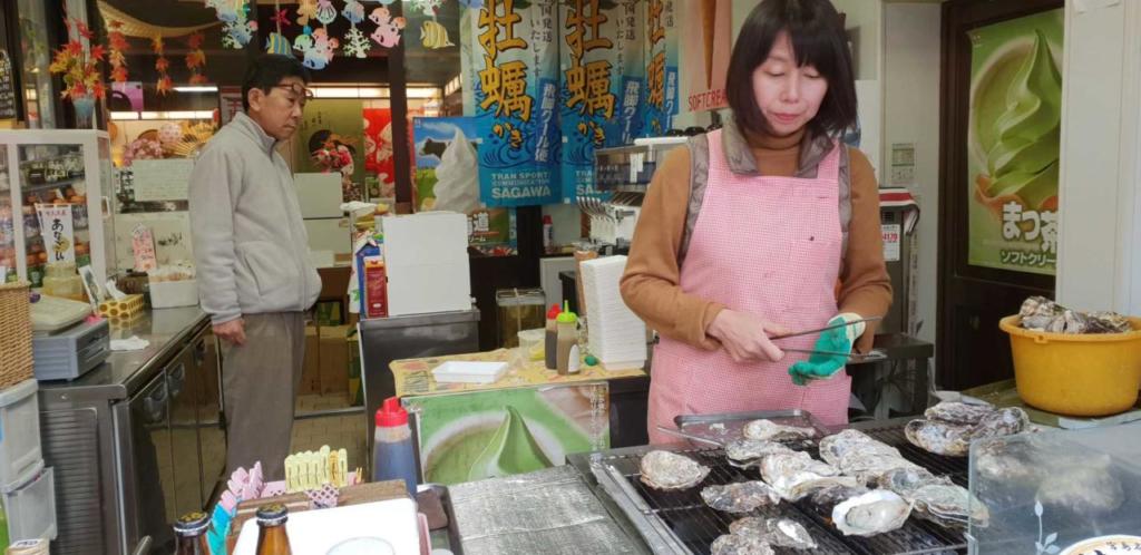 Grilled oysters in Miyajima Japan