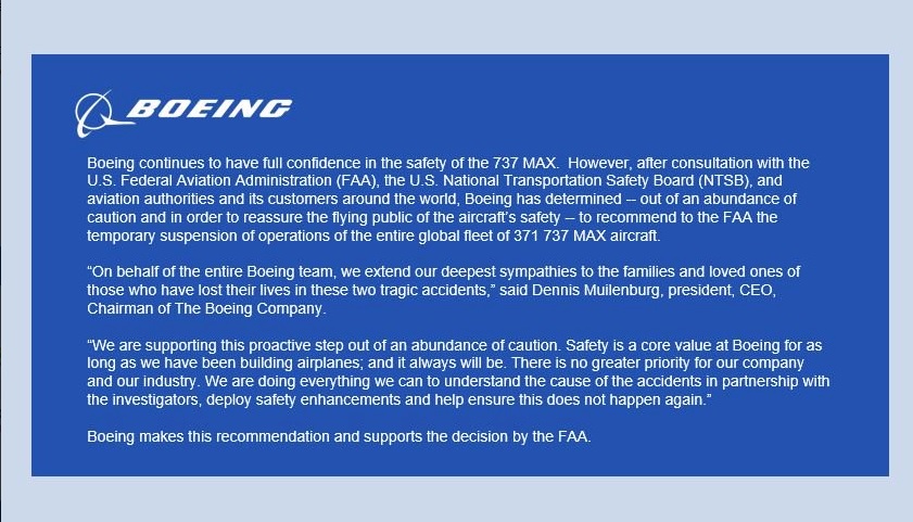 Boeing 737 MAX statement
