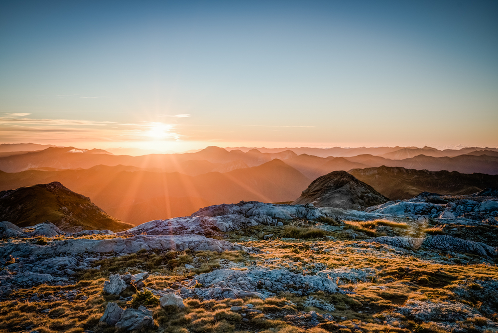 Sunset from Mt. Owen, Kahurangi National Park, New Zealand.