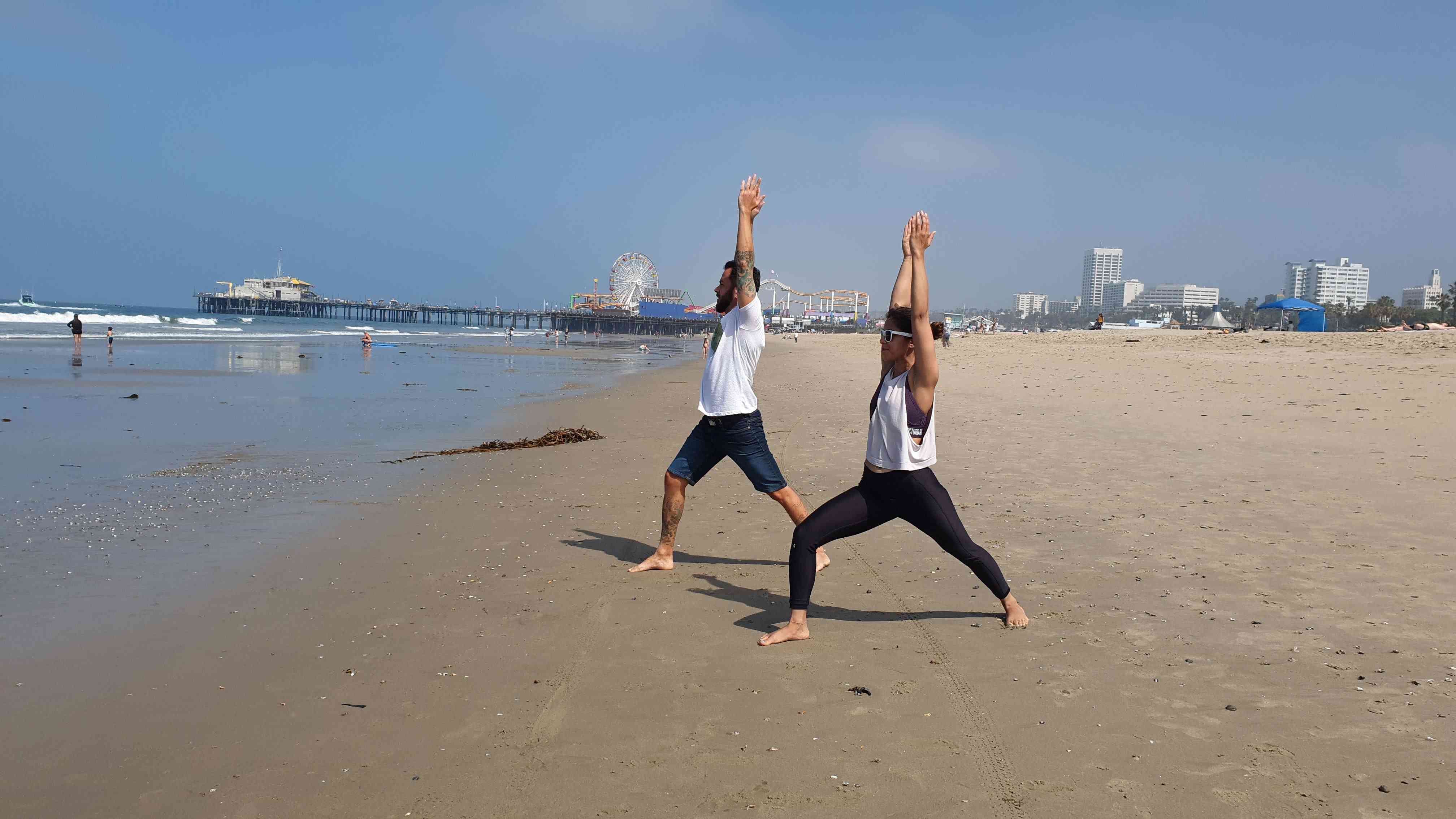 Try Yoga on the beach in Santa Monica. 