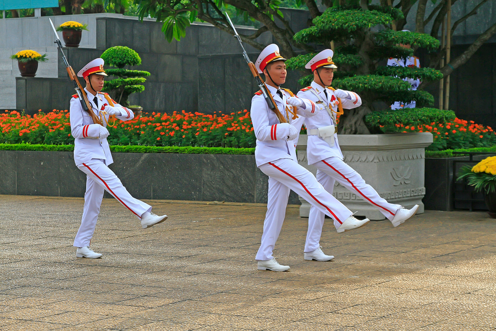 Changing of the guard and parade in Ho Chi Minh Mausoleum, Hanoi, Vietnam.
