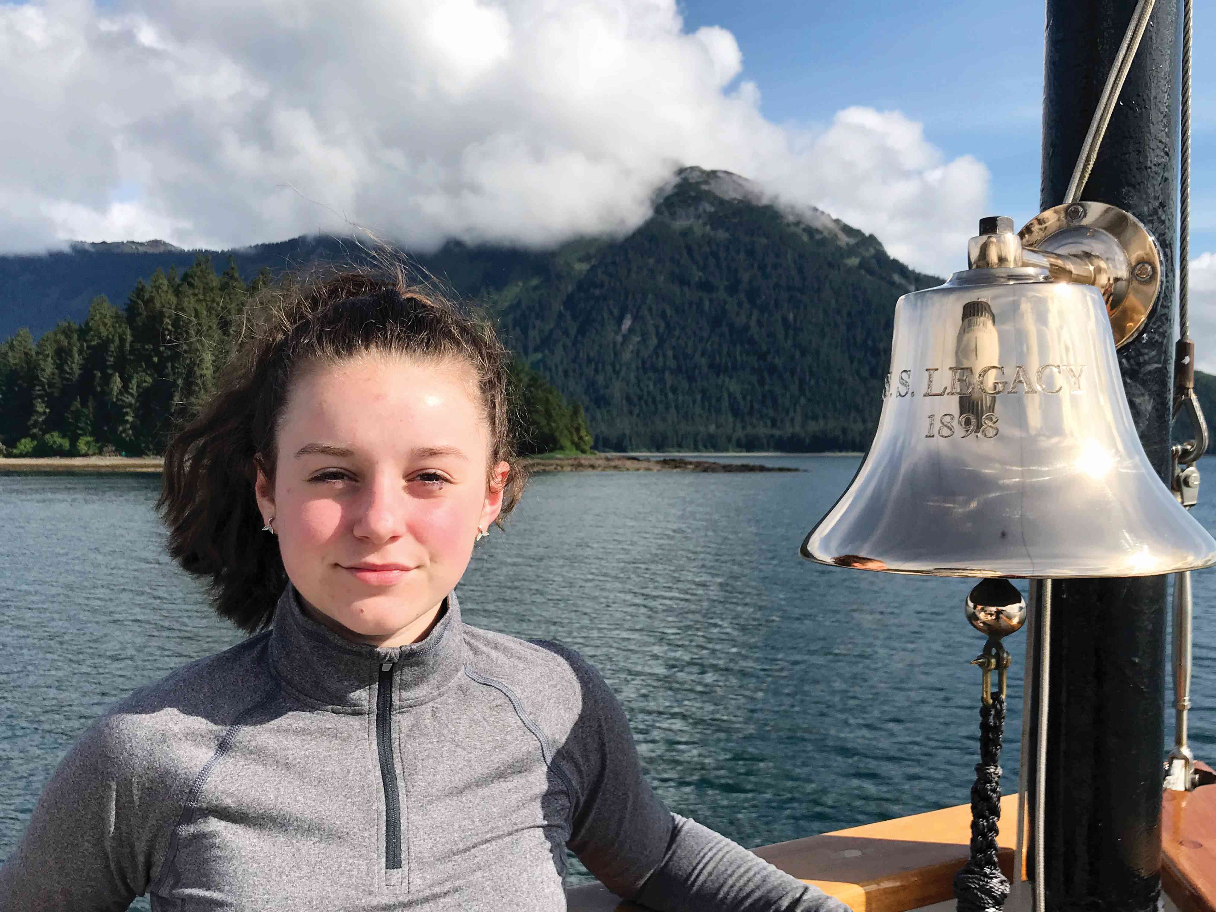 Madeline at the SS Legacy steamer's bell Photo Kate Armstrong