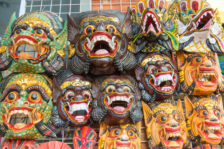 Traditional Bali Batik mask in local market of Indonesia.