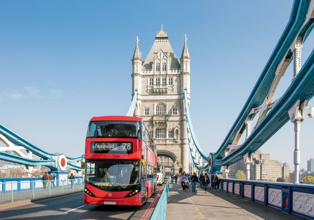 London bus on tower bridge
