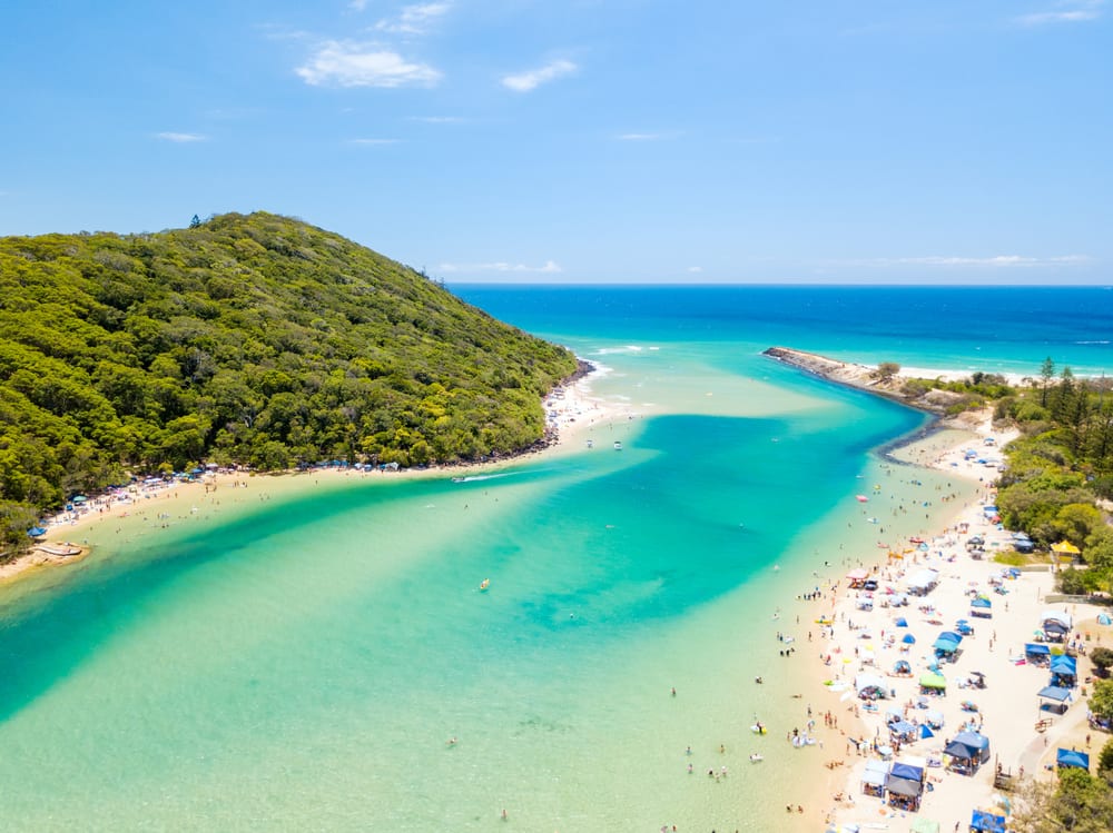 Tallebudgera Creek on a sunny day with blue water on the Gold Coast in Queensland, Australia