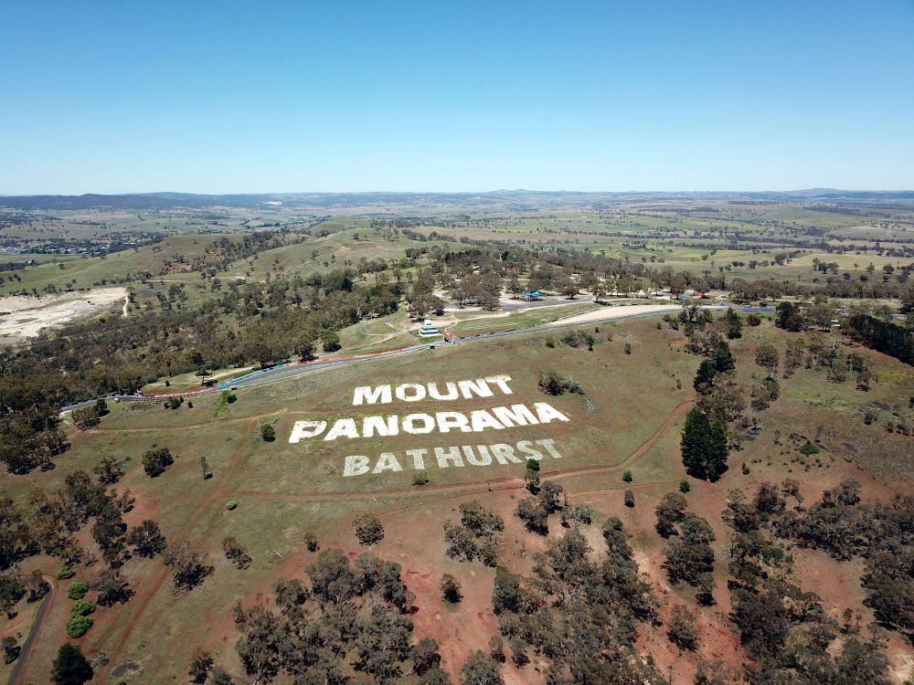 Aerial view of the Mount Panorama Circuit, the home of Australia most famous motor car race. Bathurst is located in the central west region of NSW.