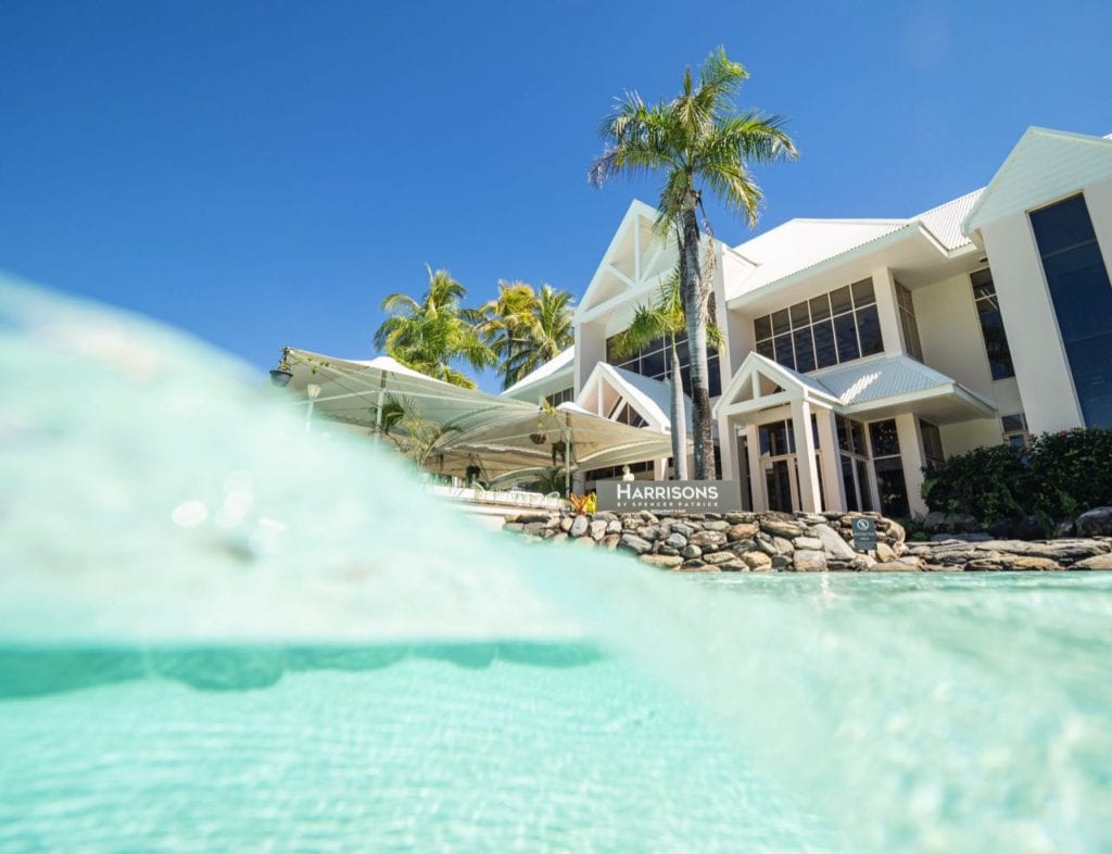 view of Harrisons restaurant at Sheraton Grand Mirage Resort from the pool