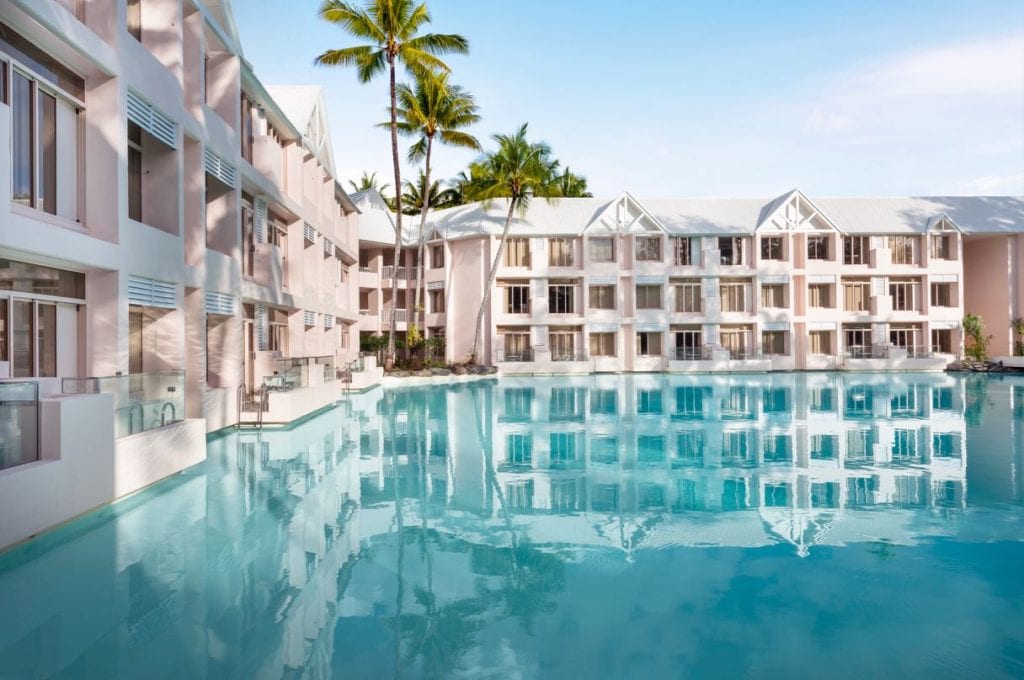 hotel rooms overlooking the central lagoon at Sheraton Grand Mirage Resort Port Douglas
